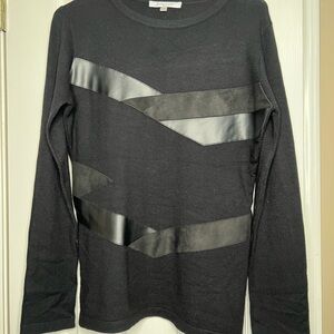 Sioni Milano Black Mixed-Media Sweater - Leather & Suede Inserts - Size M